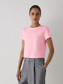 YARNWELL Women's Summer Casual T-Shirt, Simple Light Blue Basic Round Neck Short Sleeve T-Shirt, Loose Fit Flattering Versatile Solid Color Casual Base Layer Top, Spring/Summer Round Neck Short T-Shirt, Comfortable Versatile Inner/Outer Wear Basic Solid Color Short Sleeve Top - Pink - View 9