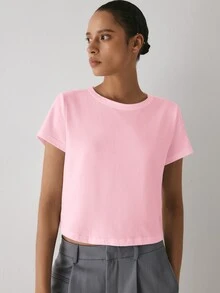 YARNWELL Women's Summer Casual T-Shirt, Simple Light Blue Basic Round Neck Short Sleeve T-Shirt, Loose Fit Flattering Versatile Solid Color Casual Base Layer Top, Spring/Summer Round Neck Short T-Shirt, Comfortable Versatile Inner/Outer Wear Basic Solid Color Short Sleeve Top - Pink - View 6