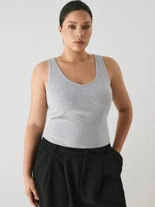 YARNWELL Women's Sexy Sporty Sleeveless U-Neck Fitted Tank Top, Side-Boob Coverage, Spring/Summer New Style, Layering Base Top - Grey - View 5