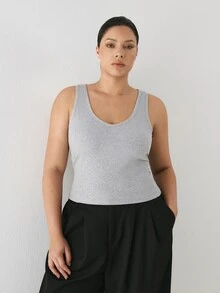 YARNWELL Women's Sexy Sporty Sleeveless U-Neck Fitted Tank Top, Side-Boob Coverage, Spring/Summer New Style, Layering Base Top - Grey - View 7