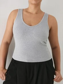 YARNWELL Women's Sexy Sporty Sleeveless U-Neck Fitted Tank Top, Side-Boob Coverage, Spring/Summer New Style, Layering Base Top - Grey - View 6