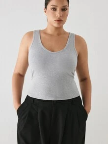 YARNWELL Women's Sexy Sporty Sleeveless U-Neck Fitted Tank Top, Side-Boob Coverage, Spring/Summer New Style, Layering Base Top - Grey - View 8