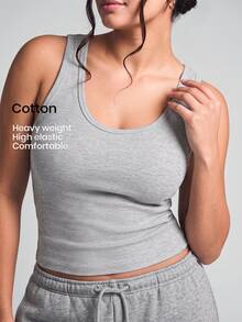 YARNWELL Women's Sexy Sporty Sleeveless U-Neck Fitted Tank Top, Side-Boob Coverage, Spring/Summer New Style, Layering Base Top - Grey - View 4