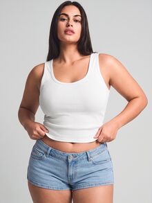 YARNWELL 性感女款無袖U領修身背心，側乳遮蓋設計，春夏新款，可作外穿或內搭基礎上衣 - 白色 - 查看 4