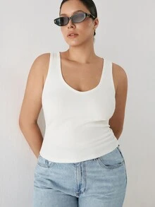 YARNWELL 性感女款無袖U領修身背心，側乳遮蓋設計，春夏新款，可作外穿或內搭基礎上衣 - 白色 - 查看 6