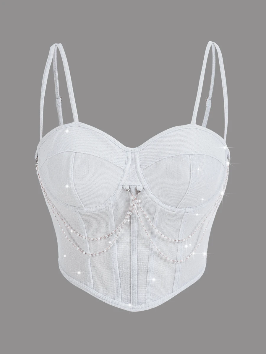 SHEIN ICON White Corset Chain Detail Bustier Cami Top - White - View 1