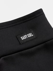 SHEIN 青少年女孩字母圖案寬腰冬季內搭褲 - 黑色 - 查看 3