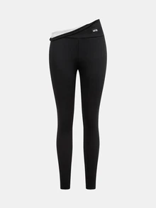 SHEIN 青少年女孩字母圖案寬腰冬季內搭褲 - 黑色 - 查看 5