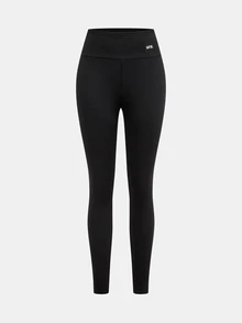 SHEIN 青少年女孩字母圖案寬腰冬季內搭褲 - 黑色 - 查看 7
