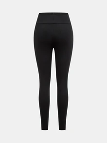 SHEIN 青少年女孩字母圖案寬腰冬季內搭褲 - 黑色 - 查看 2