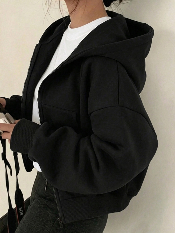 Casaco de Moletom com Laço para Rapariga Adolescente, Cor Sólida, Moda Outono/Inverno, Tecido de Lã Polar Confortável, Estilo Jovem e Vibrante, Streetwear Infantil para Outono e Inverno