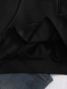 SHEIN Sparklyn Teen Girl Long Sleeve Fleece Lined Solid Color Black Jacket Halloween Winter Style Work Streetwear Baggy Baggy - Grey - View 6