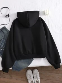 SHEIN Sparklyn Teen Girl Long Sleeve Fleece Lined Solid Color Black Jacket Halloween Winter Style Work Streetwear Baggy Baggy - Grey - View 8