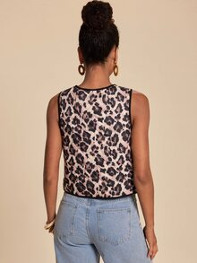 Travachic Fashion Casual Leopard Print Sleeveless Lightweight Jacket,Fall Winter 2026,Quilted Jacket - Brown - View 2