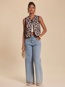 Travachic Fashion Casual Leopard Print Sleeveless Lightweight Jacket,Fall Winter 2026,Quilted Jacket - Brown - View 7