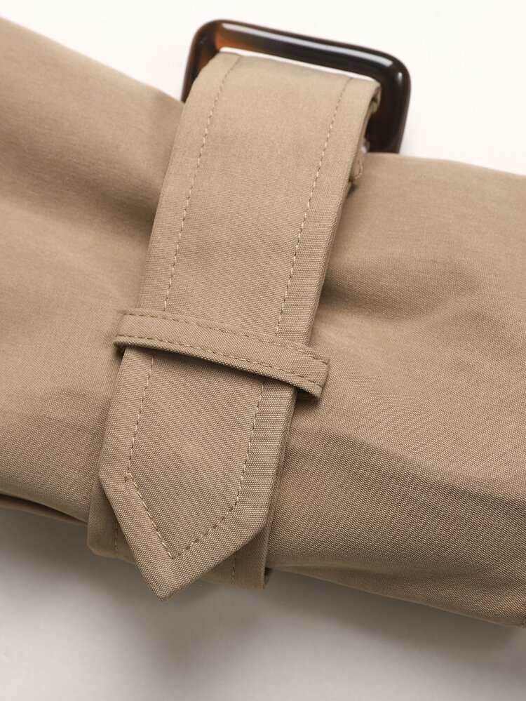 SHEIN Tween Girl Loose Casual Minimalist Comfortable Waist-Cinched Elegant Cropped Fashionable Autumn/Winter Coat - Khaki - View 5