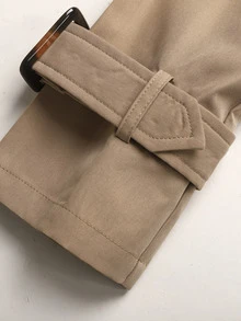 SHEIN 青少年女孩寬鬆休閒極簡舒適收腰優雅短版時尚秋冬外套 - 卡其色 - 查看 4