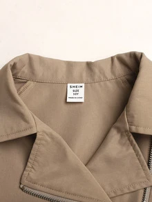 SHEIN 青少年女孩寬鬆休閒極簡舒適收腰優雅短版時尚秋冬外套 - 卡其色 - 查看 6