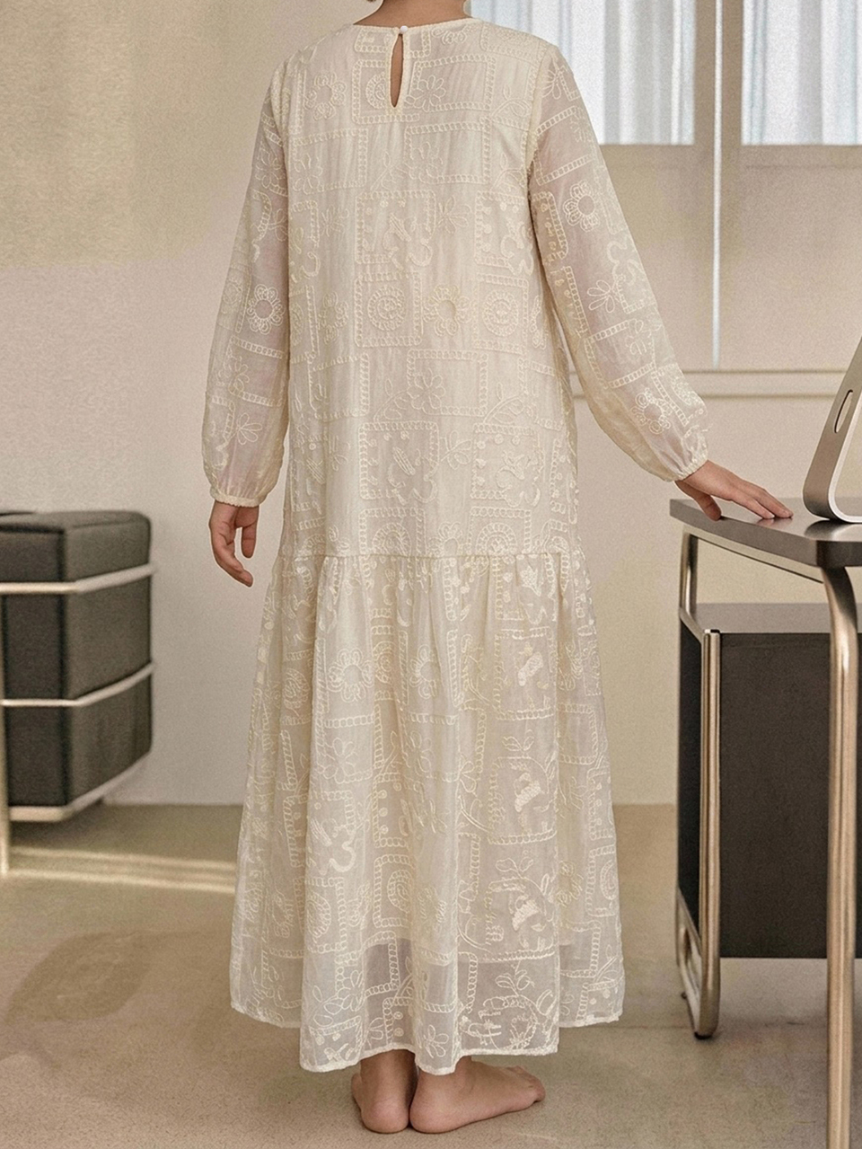Textured Jacquard Fabric Loose Long Sleeve Pullover Umbrella Skirt Elegant Vacation Daily Versatile Spring Autumn Long Dress Maternity Dress