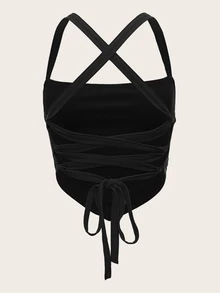 SHEIN ICON Top de tirantes con cordón tejido de canalé - Negro - Ver 2