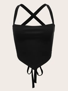 SHEIN ICON Top de tirantes con cordón tejido de canalé - Negro - Ver 1