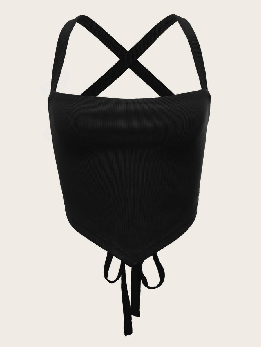 SHEIN ICON Top de tirantes con cordón tejido de canalé - Negro - Ver 1
