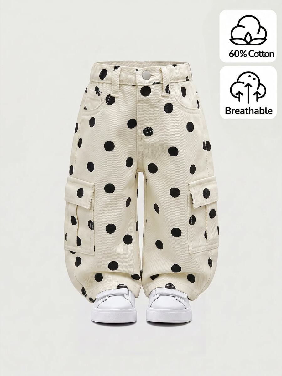 SHEIN Celana Jeans Denim Kargo Motif Polkadot untuk Bayi Laki-laki - MultiWarna - View 1
