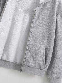 SHEIN 青少年女孩純色拉鍊夾克，附保暖內裡，舒適百搭秋冬外套，適合學校與日常，淺灰色寬鬆街頭風 - 灰色 - 查看 5
