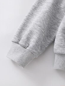 SHEIN 青少年女孩純色拉鍊夾克，附保暖內裡，舒適百搭秋冬外套，適合學校與日常，淺灰色寬鬆街頭風 - 灰色 - 查看 3