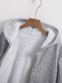 SHEIN 青少年女孩純色拉鍊夾克，附保暖內裡，舒適百搭秋冬外套，適合學校與日常，淺灰色寬鬆街頭風 - 灰色 - 查看 7