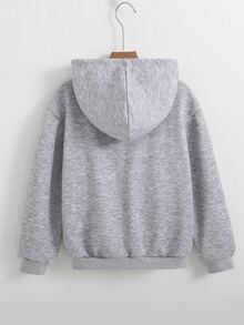 SHEIN 青少年女孩純色拉鍊夾克，附保暖內裡，舒適百搭秋冬外套，適合學校與日常，淺灰色寬鬆街頭風 - 灰色 - 查看 2