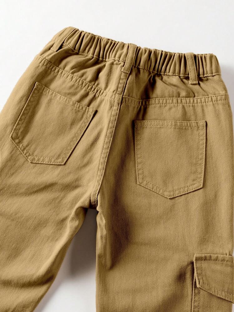 Tween Boys Fashionable Casual Streetwear Denim Cargo Jogger Pants, School, Campus, College Summer Back-To-School Holiday School Khaki Autumn Fall - Khaki - View 7