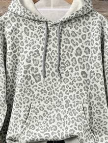 SHEIN LUNE Women's Hooded Sweatshirt, Autumn Outdoor Top, Classic Light Color Leopard Print Pattern, Pattern Design, Casual Versatile Fit, Daily Wear - Multicolor - View 4