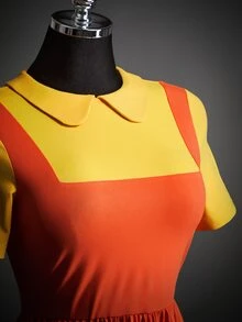 SHEIN ICON 女款萬聖節 Cosplay 魷魚橘黃色彼得潘復古拼色 A 字迷你洋裝，哥德風拼布角色扮演服裝 - 彩色 - 查看 9