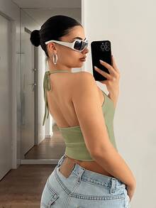 SHEIN ICON 纯色吊带露背修身夏季吊带衫 - 薄荷綠 - 查看 2