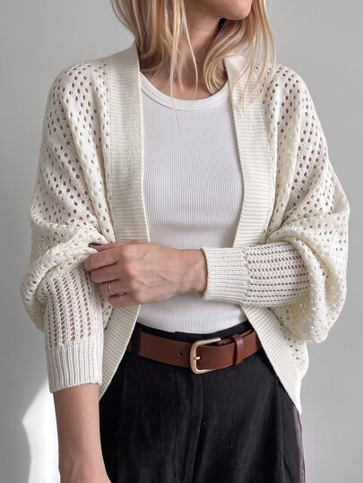Sprig & Strand Women's Solid Color Casual French Versatile Daily Vacation Outing Cardigan Off-White Autumn