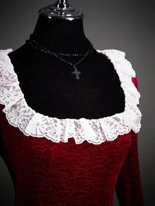 SHEIN ICON Color Block Lace & Velvet Long Sleeve Mini Dress - Burgundy - View 6