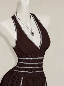 SHEIN ICON Women's Summer Sleeveless Criss-Cross Back Waist Cinching Mini Dress - Coffee Brown - View 7