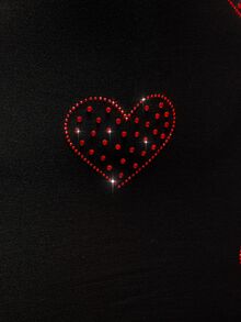 SHEIN ICON Gaun Mini Bodycon Bandeau Wanita dengan Hiasan Berlian Imitasi, Dekorasi Hati Berkilau, Hitam dan Merah, Musim Panas, Techno, Klub, Pesta Rave, Pesta Glitter, Pernikahan, Ulang Tahun, Liburan - Hitam - View 7