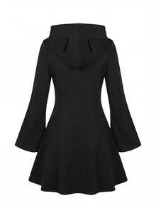 SHEIN LUNE CURVE Plus-Size Autumn And Winter Halloween Dark Series Three-Dimensional Ears Hooded Knitted Elastic Flared Long Sleeve Dress Fall - Black - View 2