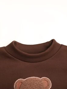 SHEIN 女童咖啡棕可愛熊衛衣套裝 2件組 休閒日常舒適百搭 - 咖啡棕 - 查看 3