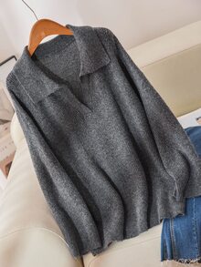 CosyJoli Plus Size Loose Drop Shoulder Casual Knit Sweater, Autumn/Winter Fall - Dark Grey - View 7