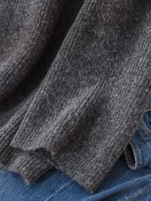 CosyJoli Plus Size Loose Drop Shoulder Casual Knit Sweater, Autumn/Winter Fall - Dark Grey - View 6