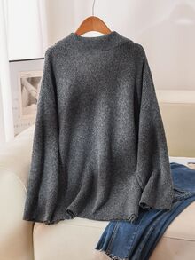 CosyJoli Plus Size Loose Drop Shoulder Casual Knit Sweater, Autumn/Winter Fall - Dark Grey - View 3