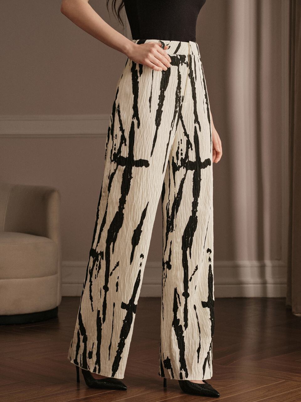 Anewsta New Autumn/Winter Casual Fashion Printed Woven Long Pants For Women, Suitable For Outings And Vacations