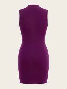 SHEIN ICON Rhinestone Detail Mock Neck Bodycon Dress - Purple - View 2
