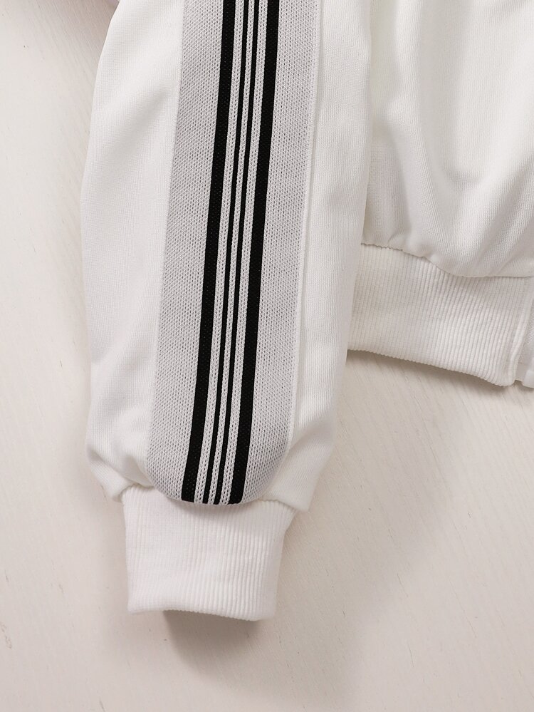 SHEIN Girls' Loose Hooded Drop Shoulder Striped Long Sleeve Top + Side Stripe Straight Leg Casual Pants Set, Minimalist Fresh Style, Soft And Comfortable Fabric, Suitable For Daily School, Outdoor Sports, Shopping And Travel, Loose Fit For Unrestricted Movement, Casual Outfit - White - View 8