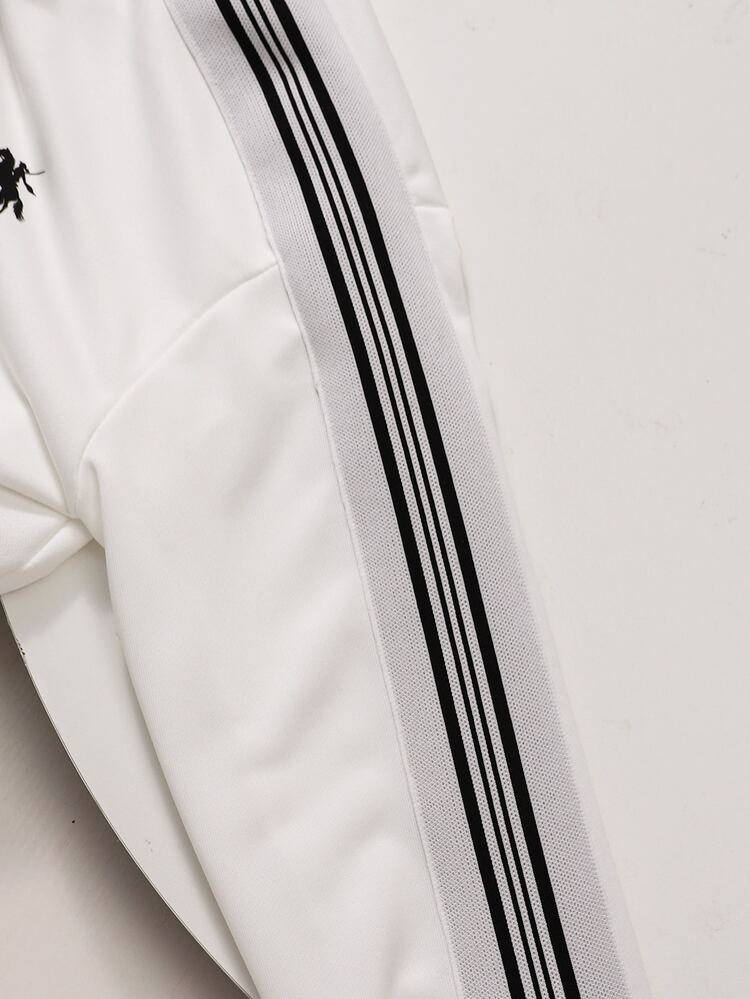 SHEIN Girls' Loose Hooded Drop Shoulder Striped Long Sleeve Top + Side Stripe Straight Leg Casual Pants Set, Minimalist Fresh Style, Soft And Comfortable Fabric, Suitable For Daily School, Outdoor Sports, Shopping And Travel, Loose Fit For Unrestricted Movement, Casual Outfit - White - View 5