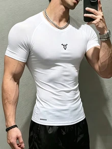 Gym Rark Men's Gym Compression Shirt,Black And White Summer Athleisure Raglan Short Sleeve Crew Neck Workout Tops,Breathable Fitted Casual Sports Shirt - White - View 3