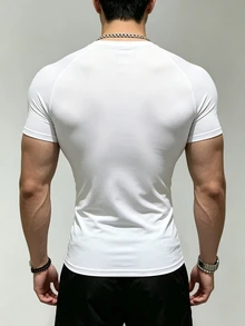 Gym Rark Men's Gym Compression Shirt,Black And White Summer Athleisure Raglan Short Sleeve Crew Neck Workout Tops,Breathable Fitted Casual Sports Shirt - White - View 2